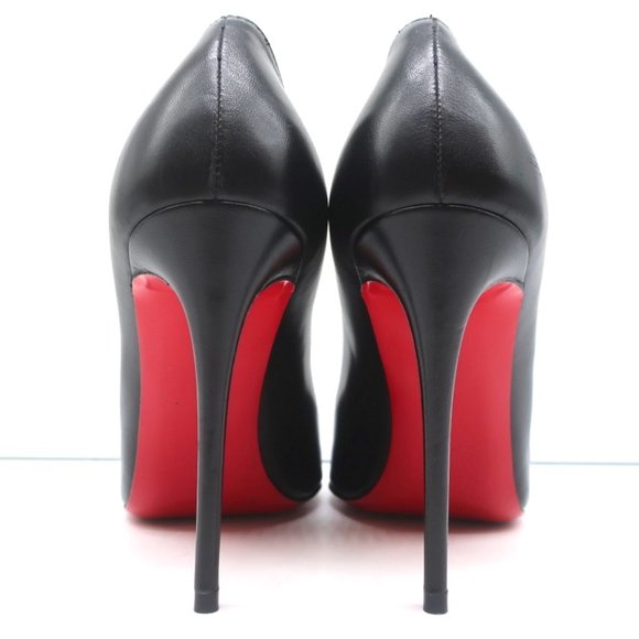 CHRISTIAN LOUBOUTIN ELOISE 100 PUMPS BLACK LEATHER SIZE 36 ALMOND TOE HEELS - Picture 8 of 11